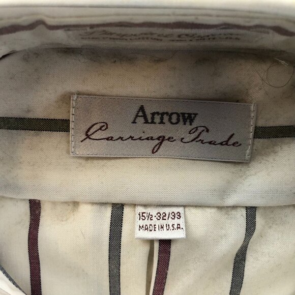 NWT Arrow Carriage Trade Men Dress Shirt Sze 15.5 Neck White Striped Button-Down - Picture 2 of 6